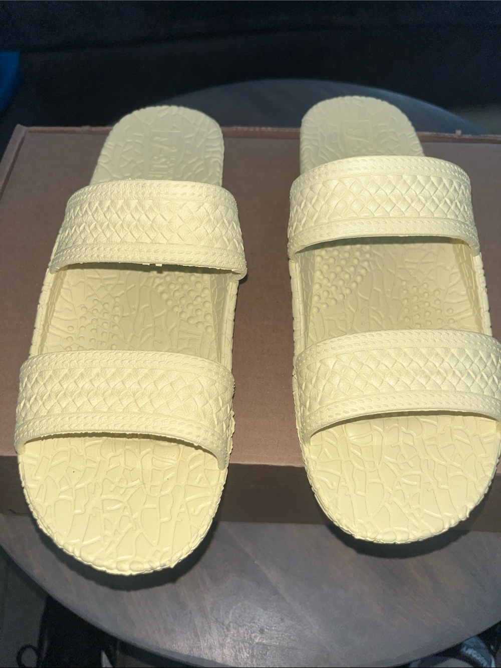 J slips  Pale Yellow Double-Strap Slide Sandals no box
